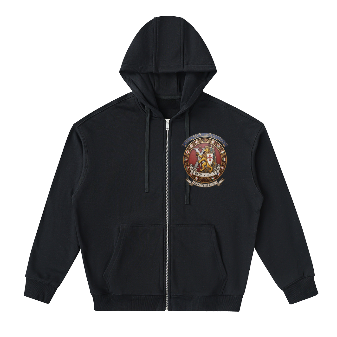 10th Crusade Unite Europe - Black Unisex Drop-Shoulder Zip Up Hoodie