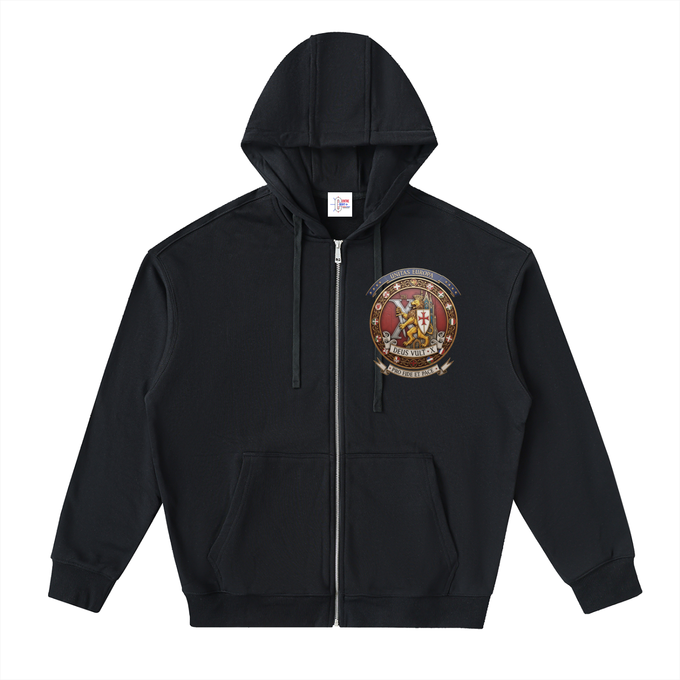 10th Crusade Unite Europe - Black Unisex Drop-Shoulder Zip Up Hoodie